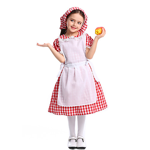 

Maid Costume Dress Hat Flower Girl Dress Girls' Movie Cosplay A-Line Slip Red Dress Apron Hat Children's Day Masquerade Cotton / Polyester