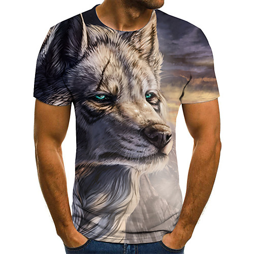

Men's T shirt Color Block 3D Animal Plus Size Print Short Sleeve Daily Tops Basic Exaggerated Navy Blue