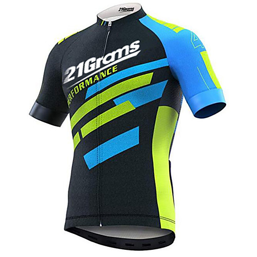 

21Grams Men's Short Sleeve Cycling Jersey Bule / Black Bike Jersey Top Mountain Bike MTB Road Bike Cycling UV Resistant Breathable Quick Dry Sports Clothing Apparel / Micro-elastic / Anatomic Design