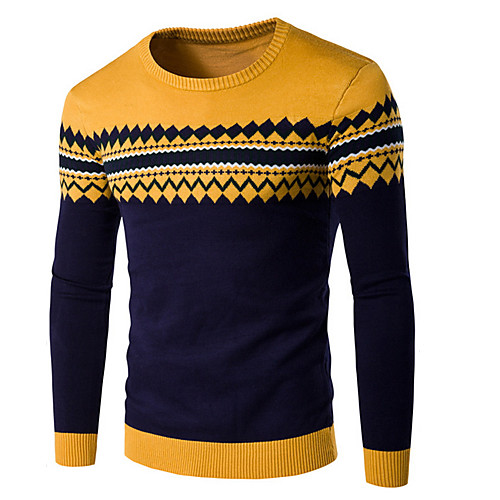 

Men's Striped Long Sleeve Pullover Sweater Jumper, Round Neck Wine / Yellow / Blue US32 / UK32 / EU40 / US34 / UK34 / EU42 / US36 / UK36 / EU44