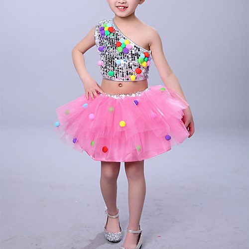 

Kids' Dancewear Jazz Skirts Pleats Pom-pom Paillette Girls' Training Performance Sleeveless High Elastane