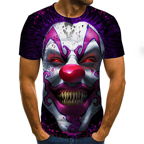

Men's T shirt Color Block 3D Portrait Plus Size Print Short Sleeve Going out Tops Streetwear Exaggerated Purple