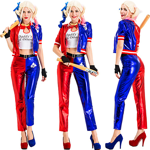 

Harley Quinn Coat Pants Cosplay Costume Gloves Masquerade Adults' Women's Cosplay Halloween Halloween Festival / Holiday Cotton Polyster Blue Women's Carnival Costumes / T-shirt / T-shirt