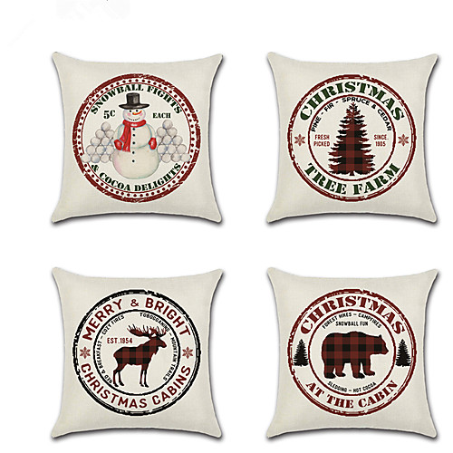 

4 pcs Linen Pillow Cover, Special Design Cartoon Cartoon Christmas Throw Pillow