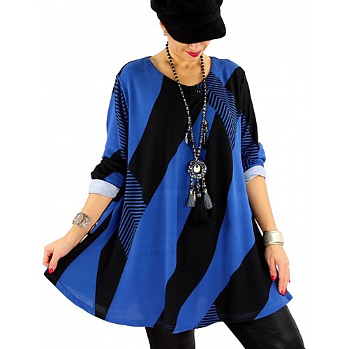 

Women's Plus Size Striped Loose Blouse Daily Blue / Red / Green / Light Blue