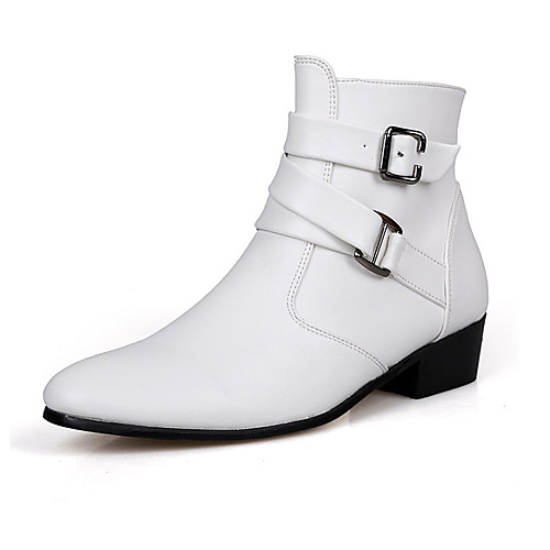 

Men's Combat Boots PU Fall Casual Boots Wear Proof Mid-Calf Boots Black / Dark Brown / White