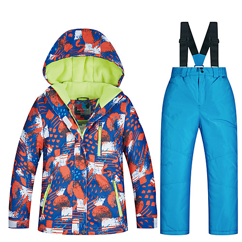 

MUTUSNOW Boys' Ski Jacket with Pants Skiing Snowboarding Winter Sports Thermal / Warm Waterproof Windproof Space Cotton Terylene Flannel Clothing Suit Ski Wear