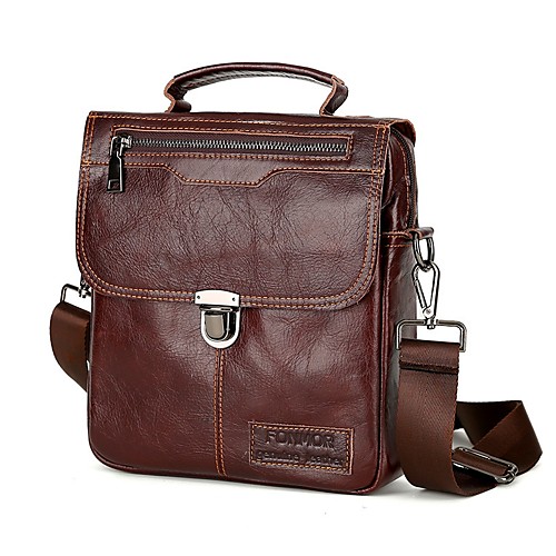 

Men's Zipper Nappa Leather / Cowhide Briefcase Solid Color Brown / Coffee