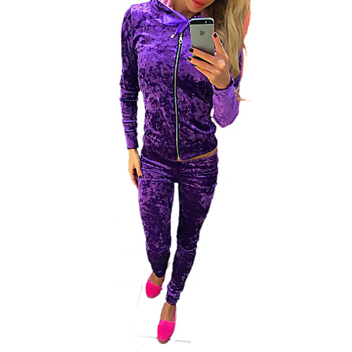

Women's Tracksuit Streetwear Casual Long Sleeve Winter Velour Breathable Warm Soft Fitness Running Sportswear Solid Colored Athleisure Wear Clothing Suit Purple Blue Pink Green Activewear Stretchy