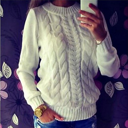 

Women's Streetwear Twisted Solid Colored Pullover Long Sleeve Regular Sweater Cardigans Round Neck White Dark Gray Gray