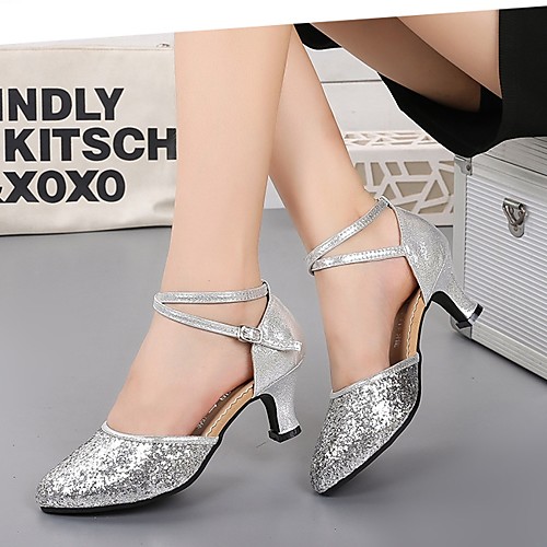 

Women's Modern Shoes Ballroom Shoes Heel Cuban Heel Black Red Gold