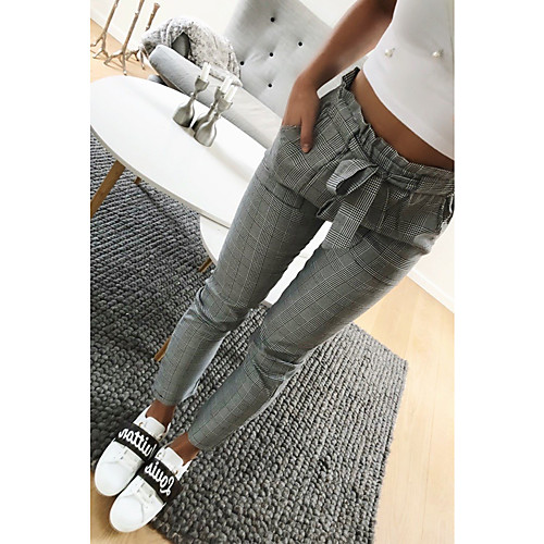 

Women's Streetwear Outdoor Casual Work Pants Pants Plaid Checkered Full Length Classic Gray