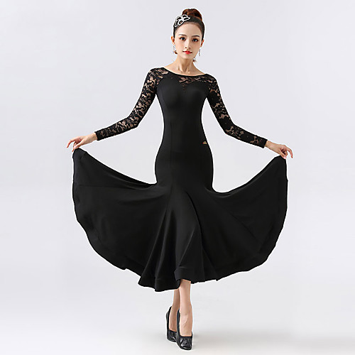 

Ballroom Dance Dress Lace Split Joint Women's Training Performance Long Sleeve Chinlon Spandex