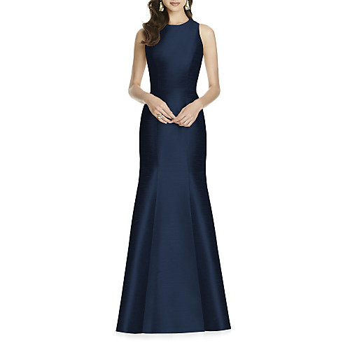 

Sheath / Column Elegant Formal Evening Dress Jewel Neck Sleeveless Floor Length Satin with Bow(s) 2021