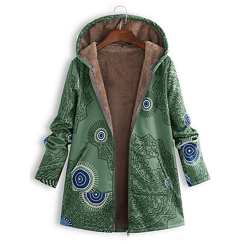 

Women's Floral Long Parka, Polyester Red / Green / Blue S / M / L