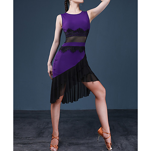 

Latin Dance Dress Lace Cascading Ruffles Split Joint Women's Performance Jersey