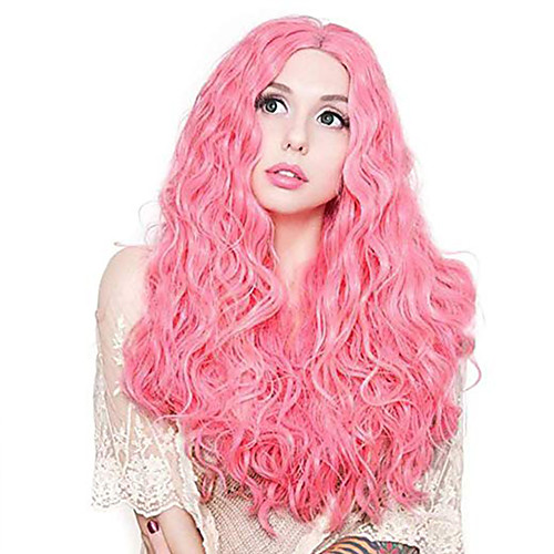 

Synthetic Lace Front Wig Wavy Middle Part Lace Front Wig Pink Long Pink Synthetic Hair 18-26 inch Women's Adjustable Heat Resistant Party Pink