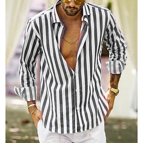 

Men's Plus Size Striped Shirt Daily Black / Blue / Yellow / Gray / Long Sleeve