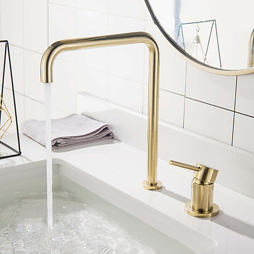 

Bathroom Sink Faucet - Widespread Brushed Gold Widespread Single Handle Two HolesBath Taps