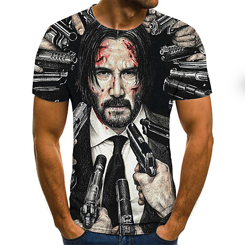 

Men's Plus Size 3D Graphic Pleated Print T-shirt Street chic Weekend Round Neck Black / Short Sleeve / Portrait
