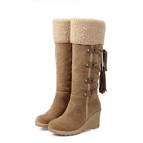 

Women's Boots Wedge Heel Round Toe PU Mid-Calf Boots Fall & Winter Yellow / Black / Beige