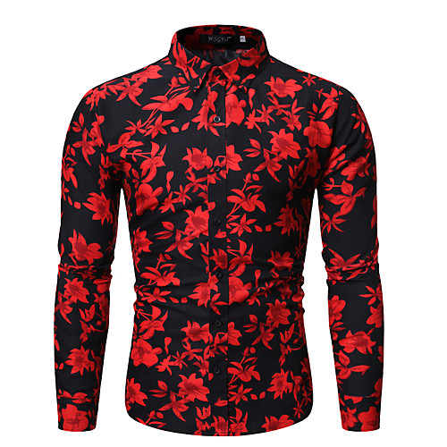 

Men's Shirt Graphic Floral Long Sleeve Daily Tops Red Camel