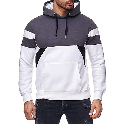 

Men's Pullover Hoodie Sweatshirt Color Block Hooded Daily Going out non-printing Casual Hoodies Sweatshirts Long Sleeve White Black