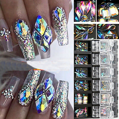 

3D AB Diamond Gems Nail Glitter Rhinestone Crystal Glass Nail Art Decor 12 Boxes