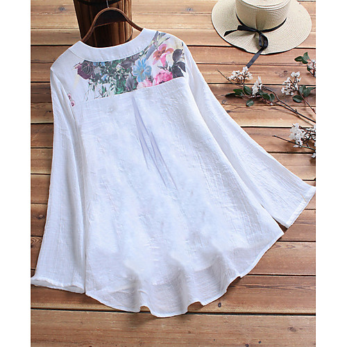 

Women's Plus Size Floral Print Loose Shirt Elegant Chinoiserie V Neck White / Purple / Beige