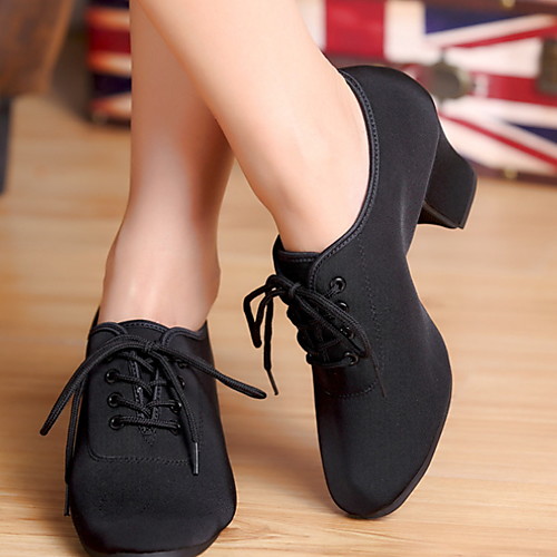 

Women's Jazz Shoes Ballroom Shoes Salsa Shoes Line Dance Heel Cuban Heel Black Lace-up
