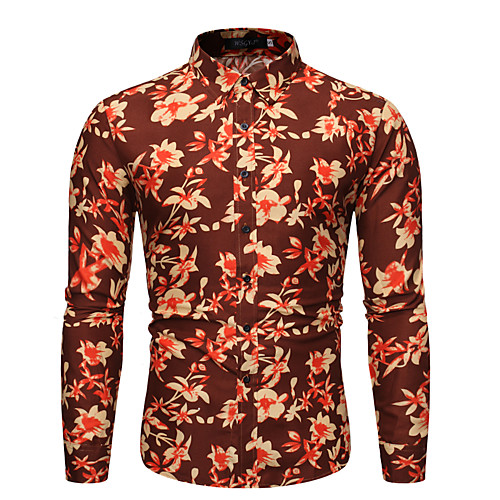 

Men's Shirt Other Prints Graphic Long Sleeve Daily Tops Red Brown