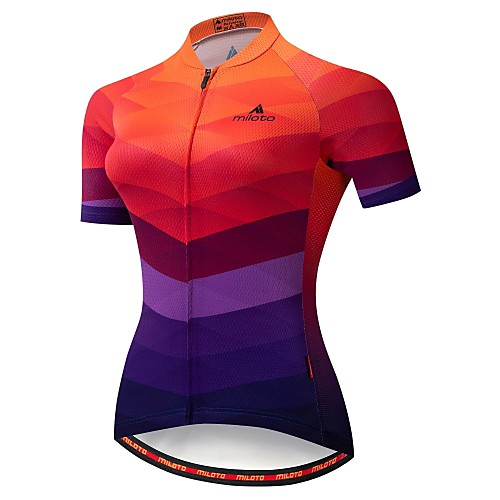 

Miloto Women's Short Sleeve Cycling Jersey Winter BlueOrange Gradient Bike Jersey Mountain Bike MTB Moisture Wicking Reflective Strips Back Pocket Sports Clothing Apparel / Stretchy