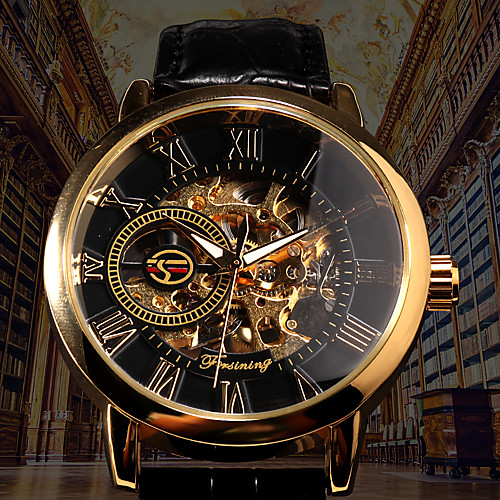 

Men's Mechanical Watch Automatic self-winding Formal Style PU Leather Black / Brown 30 m Hollow Engraving Noctilucent Analog Luxury Fashion Skeleton - Black Black / White GoldenBlack