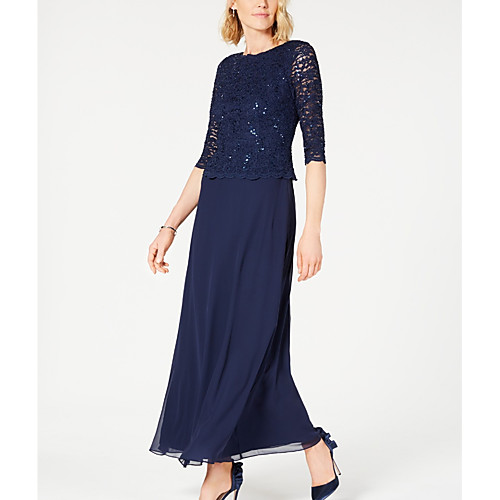 

A-Line Mother of the Bride Dress Elegant & Luxurious Jewel Neck Ankle Length Chiffon Lace Half Sleeve with Lace Ruching 2021