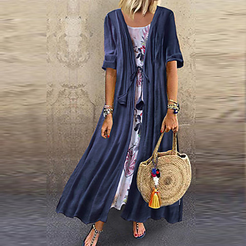 

Women's Plus Size Maxi Swing Dress - Half Sleeve Geometric Loose Blue Yellow Blushing Pink Green M L XL XXL XXXL XXXXL XXXXXL