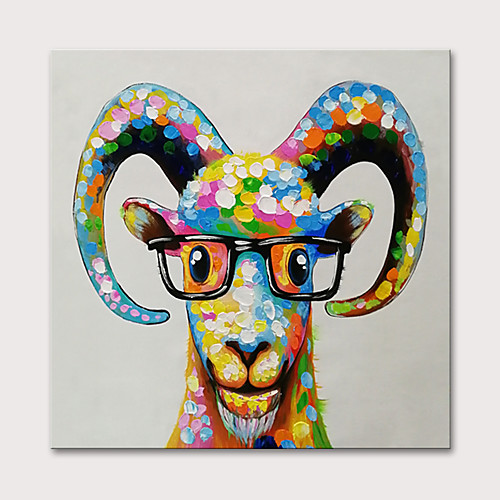

Oil Painting Hand Painted Square Animals Pop Art Modern Stretched Canvas