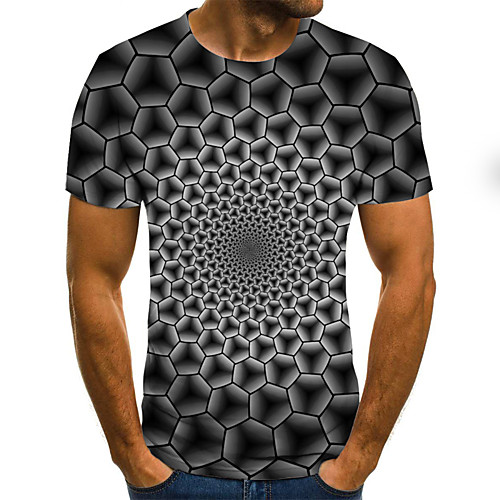 

Men's T shirt Color Block 3D Plus Size Print Short Sleeve Daily Tops Basic Exaggerated Black
