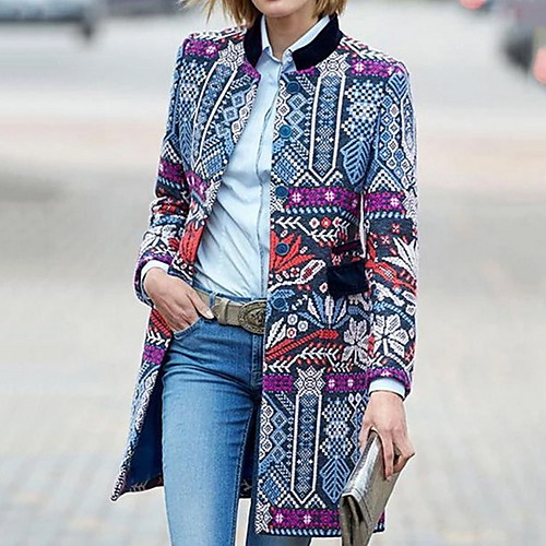 

Women's Coat Daily Stand Long Geometric Purple S / M / L