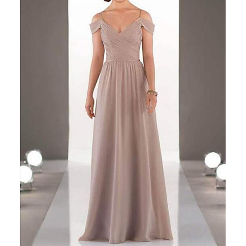 

A-Line Spaghetti Strap Floor Length Chiffon Bridesmaid Dress with Pleats