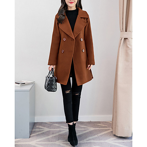 

Women's Solid Colored Oversized Basic Fall & Winter Coat Long Daily Long Sleeve Wool Blend Coat Tops Black