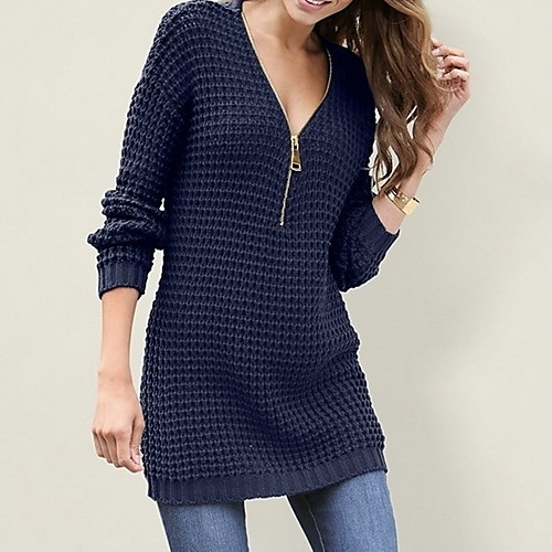 

Women's Solid Colored Long Sleeve Pullover Sweater Jumper, Deep V Black / White / Red S / M / L