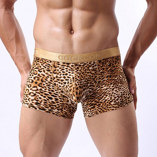 

Men's Print Boxers Underwear Mid Waist Brown M L XL