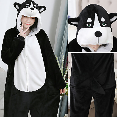 

Adults' Kigurumi Pajamas Husky Onesie Pajamas Flannelette Black / White Cosplay For Men and Women Animal Sleepwear Cartoon Festival / Holiday Costumes