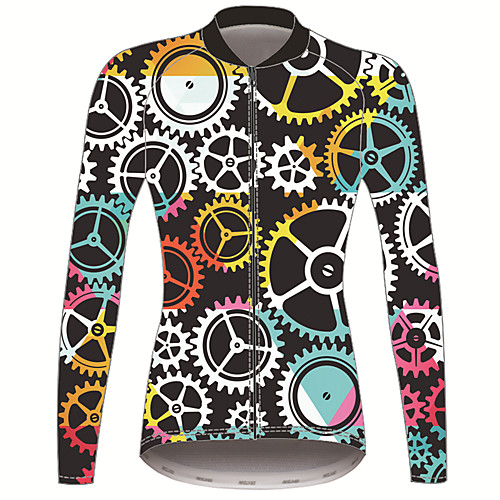 

21Grams Peace & Love Women's Long Sleeve Cycling Jersey - Black / Yellow Bike Jersey Top Thermal / Warm UV Resistant Breathable Sports Winter Fleece 100% Polyester Mountain Bike MTB Road Bike Cycling