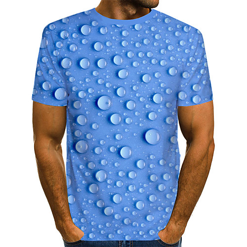 

Men's Color Block 3D Print T-shirt Street chic Exaggerated Daily Beach Round Neck Light Blue / Short Sleeve