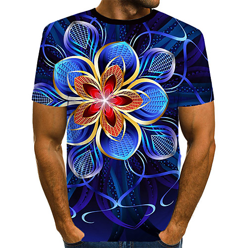 

Men's Plus Size 3D Graphic Pleated Print T-shirt Street chic Exaggerated Daily Going out Round Neck Rainbow / Short Sleeve / Letter