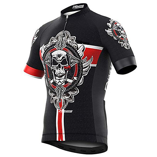 

21Grams Skull Men's Short Sleeve Cycling Jersey - Black Bike Jersey Top UV Resistant Breathable Quick Dry Sports 100% Polyester Mountain Bike MTB Road Bike Cycling Clothing Apparel / Micro-elastic
