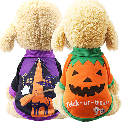

Dog Halloween Costumes Sweater Sweatshirt Pumpkin Cosplay Halloween Dog Clothes Puppy Clothes Dog Outfits Purple Orange Costume for Girl and Boy Dog Cotton S M L XL