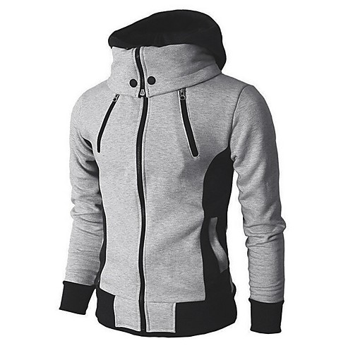 

Men's Daily Fall & Winter Regular Jacket, Color Block Hooded Long Sleeve Polyester Light gray / Dark Gray / Beige