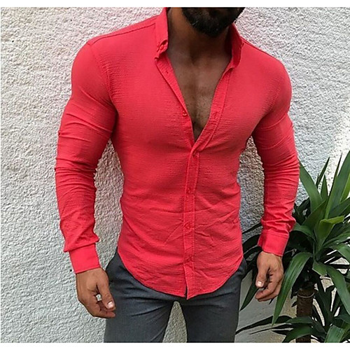 

Men's Solid Colored Patchwork Shirt Basic Street chic Daily Standing Collar Yellow / Fuchsia / Orange / Gray / Long Sleeve